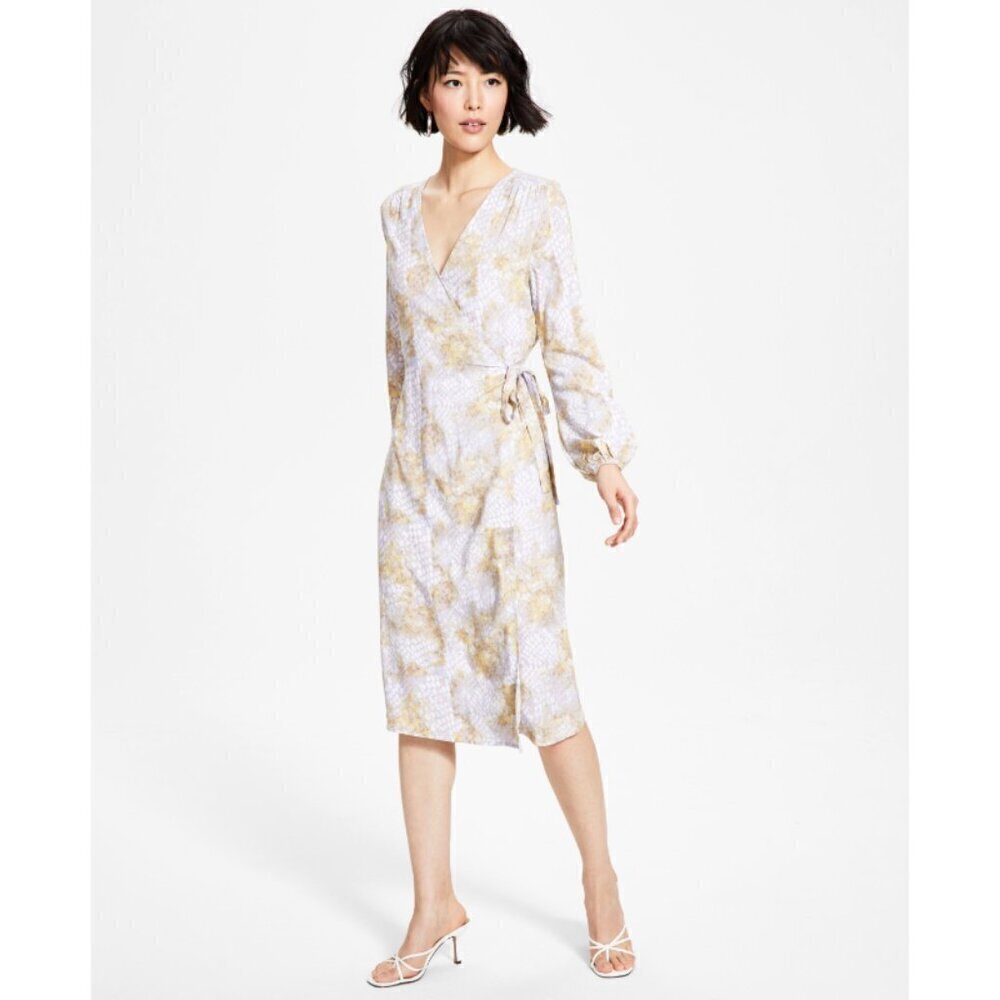 Tinsel Petite Large Midi Snake Print Long Sleeve Wrap Dress NWT